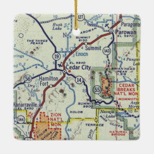 Cedar City Utah Retro Map Ceramic Ornament