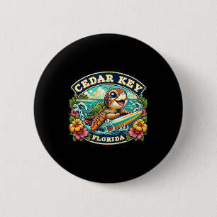 Cedar Key Florida Cute Sea Turtle Surfing  6 Cm Round Badge