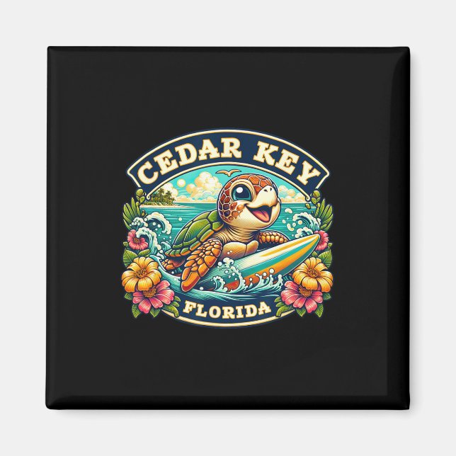 Cedar Key Florida Cute Sea Turtle Surfing  Magnet (Front)