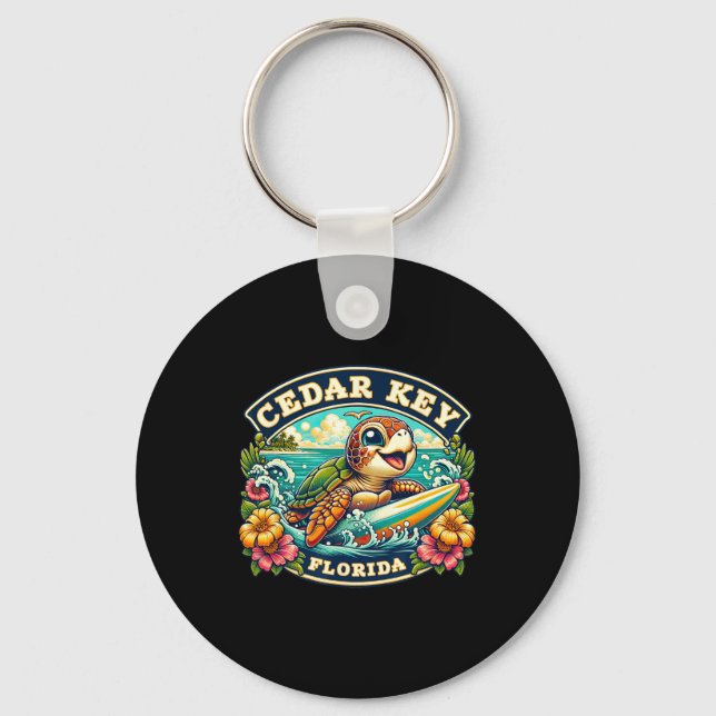 Cedar Key Florida Cute Sea Turtle Surfing  Ring (Front)