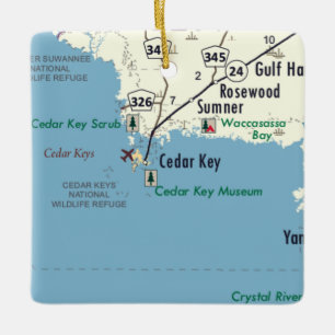 Cedar Key Florida Map Ceramic Ornament