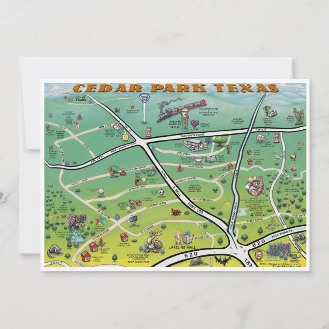 Cedar Park Texas Cartoon Map (Front)