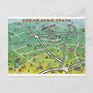 Cedar Park Texas Cartoon Map Postcard