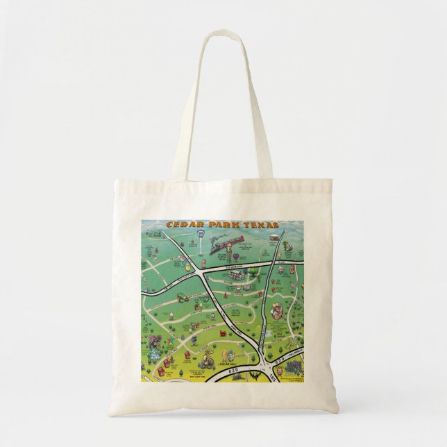 Cedar Park Texas Cartoon Map Tote Bag (Front)