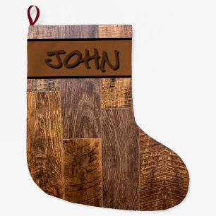 Cedar Planks   rustic wood grain pattern  Large Christmas Stocking