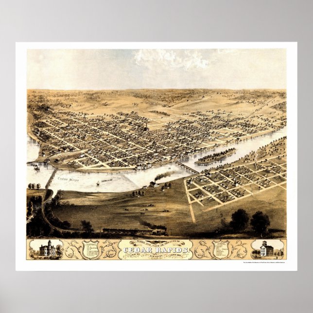 Cedar Rapids, IA Panoramic Map - 1868 Poster (Front)