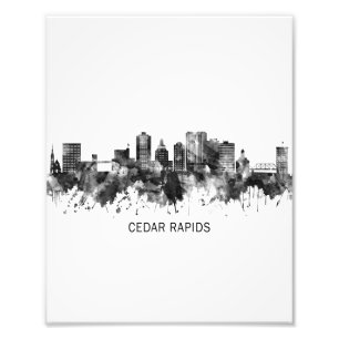 Cedar Rapids Iowa Skyline BW Photo Print