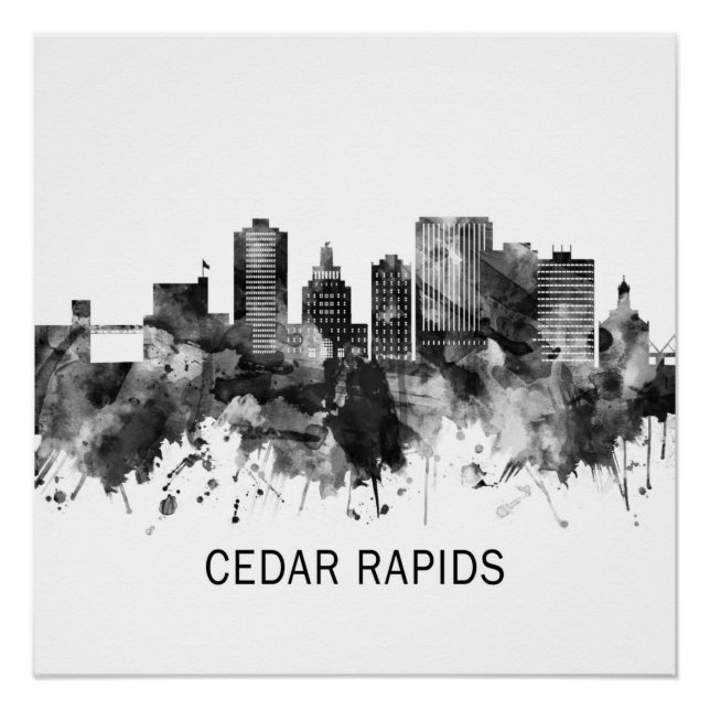 Cedar Rapids Iowa Skyline BW Poster (Front)