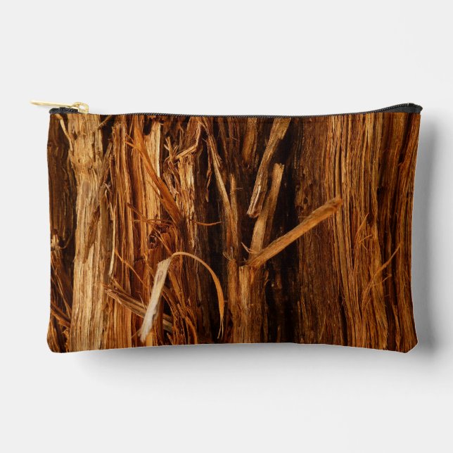 Cedar Textured Wooden Bark Look Accessory Pouch (Front)