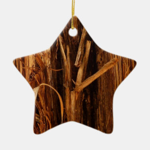 Cedar Textured Wooden Bark Look Ceramic Ornament