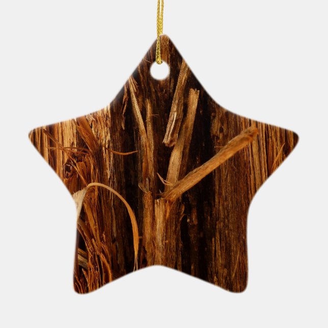 Cedar Textured Wooden Bark Look Ceramic Ornament (Front)