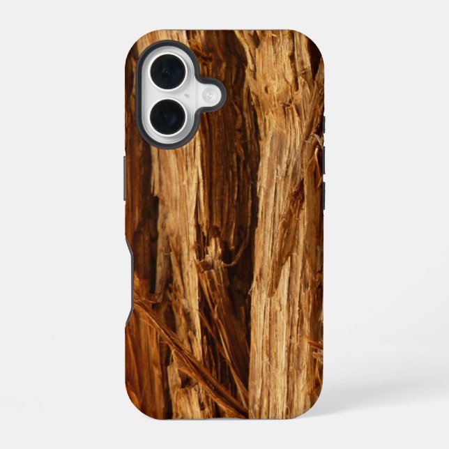 Cedar Textured Wooden Bark Look iPhone 16 Case (Back)