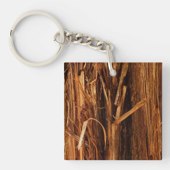 Cedar Textured Wooden Bark Look Key Ring (Front)