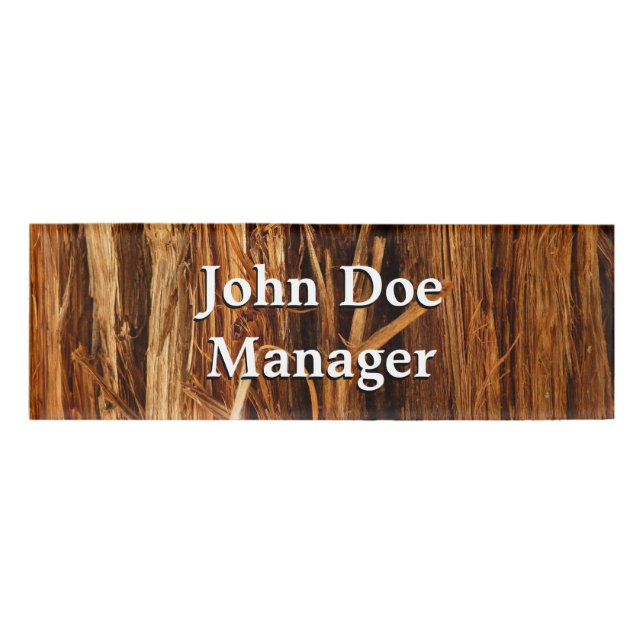 Cedar Textured Wooden Bark Look Name Tag (Front)