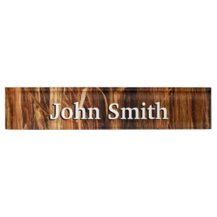 Cedar Textured Wooden Bark Look Nameplate