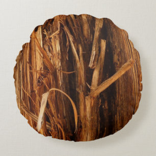 Cedar Textured Wooden Bark Look Round Cushion