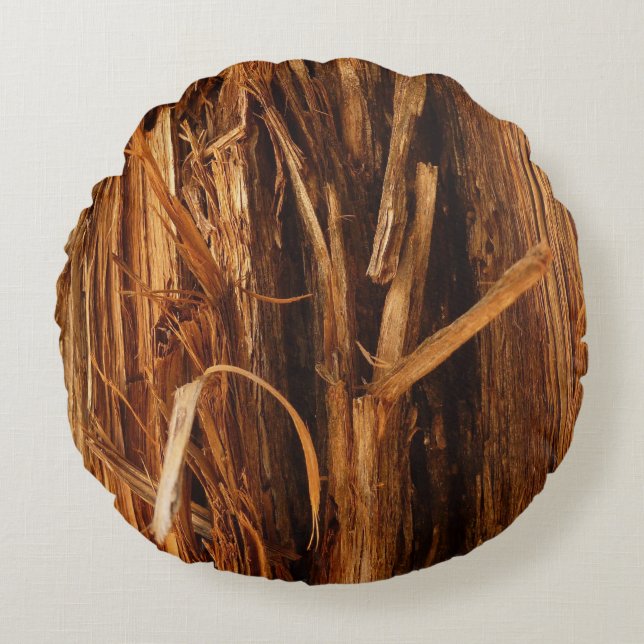 Cedar Textured Wooden Bark Look Round Cushion (Front)
