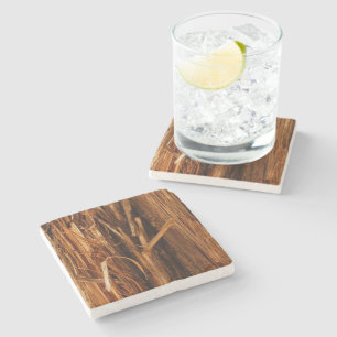 Cedar Textured Wooden Bark Look Stone Coaster