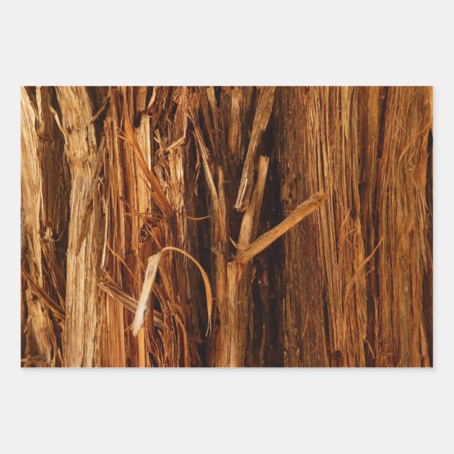 Cedar Textured Wooden Bark Look Wrapping Paper Sheet (Front)