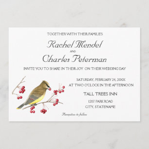 Cedar Waxwing Bird Art Wedding Invitation