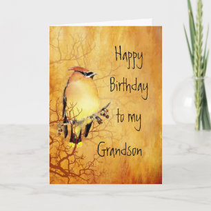 Cedar Waxwing Bird Best Grandson Birthday Card