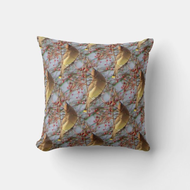 Cedar Waxwing Bird Nature Art Pattern Cushion (Front)