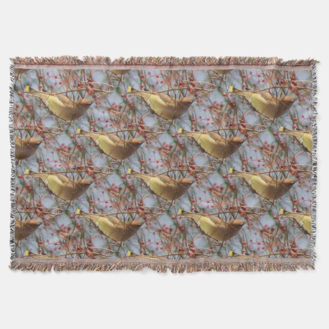Cedar Waxwing Bird Nature Art Pattern Throw Blanket (Front)