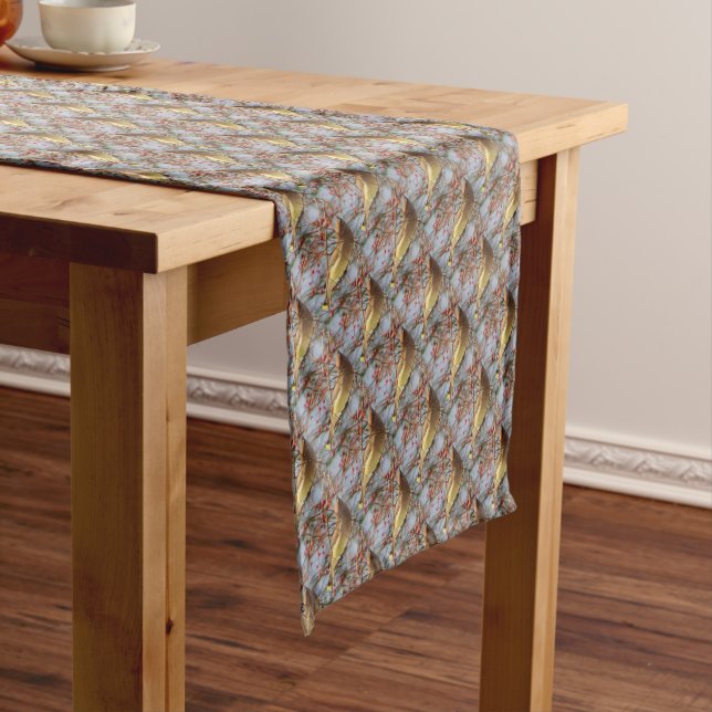 Cedar Waxwing Bird Pattern  Short Table Runner (In Situ)