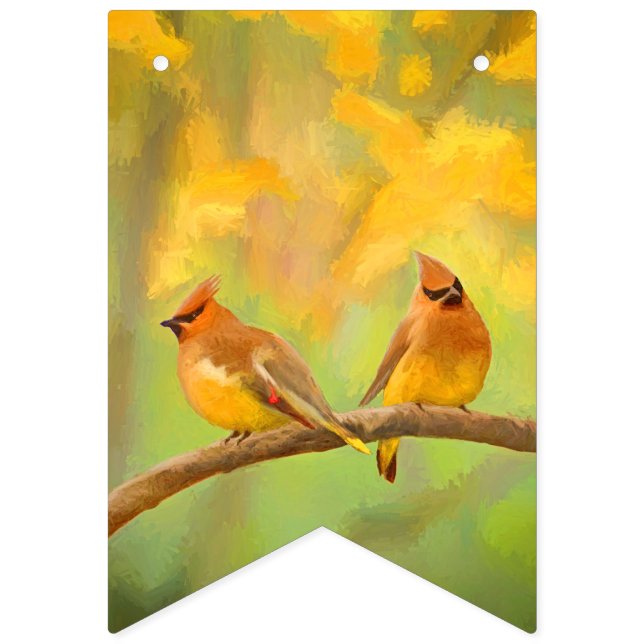 Cedar Waxwing Painting - Cute Original Dog Art Bunting (Sixteenth Flag)