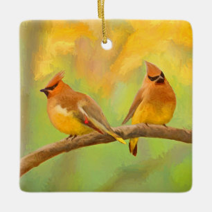 Cedar Waxwing Painting - Cute Original Dog Art Ceramic Ornament