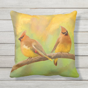 Cedar Waxwing Painting - Cute Original Dog Art Cushion