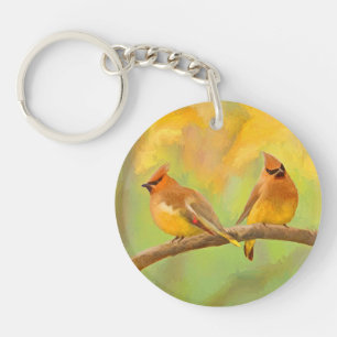 Cedar Waxwing Painting - Cute Original Dog Art Key Ring