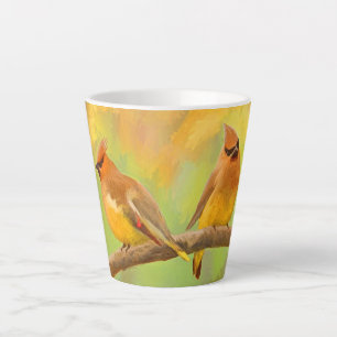Cedar Waxwing Painting - Cute Original Dog Art Latte Mug