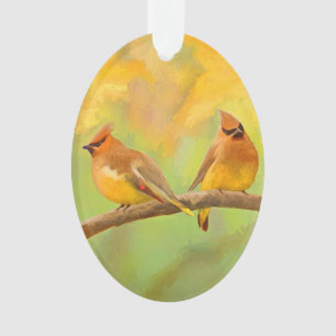 Cedar Waxwing Painting - Cute Original Dog Art Ornament