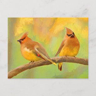 Cedar Waxwing Painting - Cute Original Dog Art Postcard