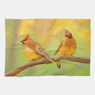 Cedar Waxwing Painting - Cute Original Dog Art Tea Towel