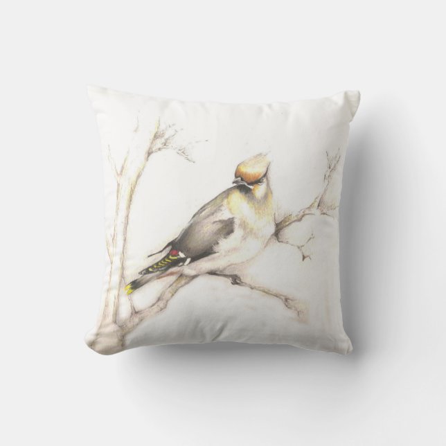 Cedar Waxwing pillow (Front)