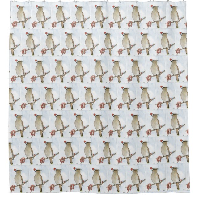 Cedar Waxwing Shower Curtain (Front)