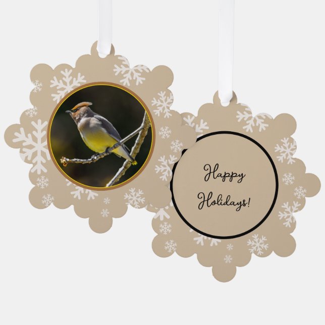 Cedar Waxwing Songbird Original Wild Bird Photo Tree Decoration Card (Front/Back)
