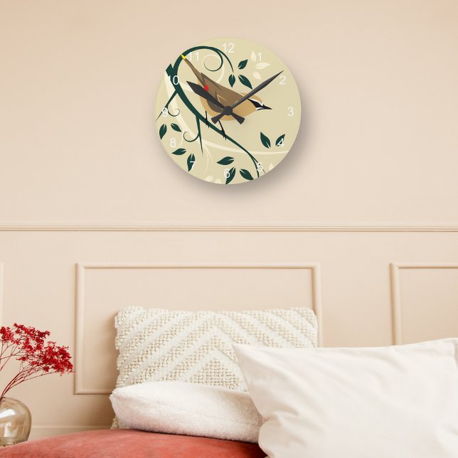 Cedar Waxwing Stylized Bird Art Design Round Clock (Creator Uploaded)