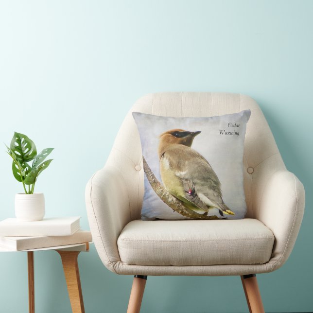 Cedar Waxwing Throw Pillow (Chair)