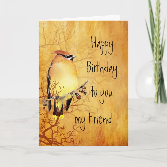 Cedar Waxwing Watercolor Friend Birthday  Card (Front)