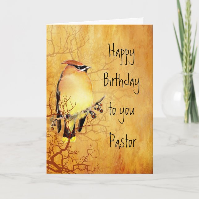 Cedar Waxwing Watercolor Pastor Birthday  Card (Front)