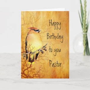 Cedar Waxwing Watercolor Pastor Birthday Card