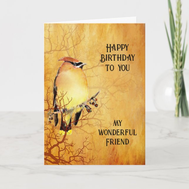 Cedar Waxwing Watercolor Wonderful Friend Birthday Card (Front)