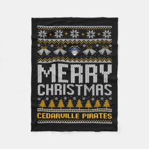 Cedarville Pirates Logo Merry Christmas Ugly Sweat Fleece Blanket