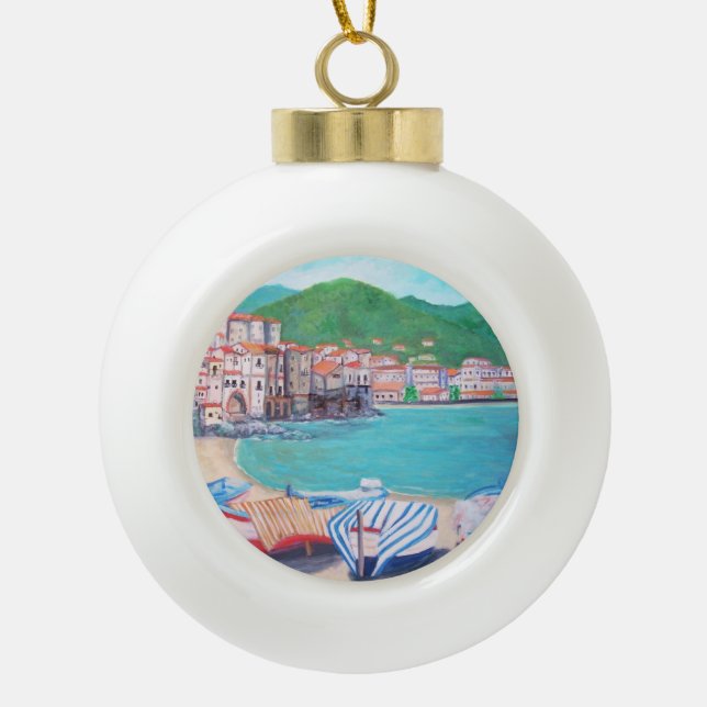 Cefalu Beach - Ceramic Ball Ornament (Front)
