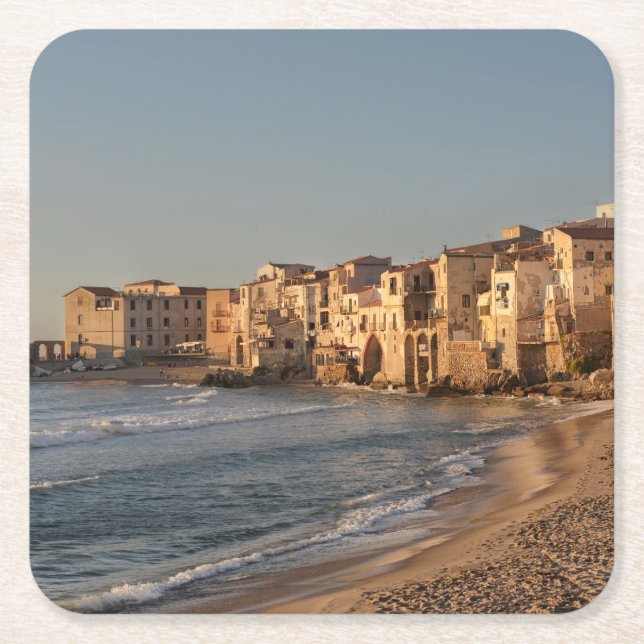 Cefalu, seaside town in Sicily Square Paper Coaster (Front)