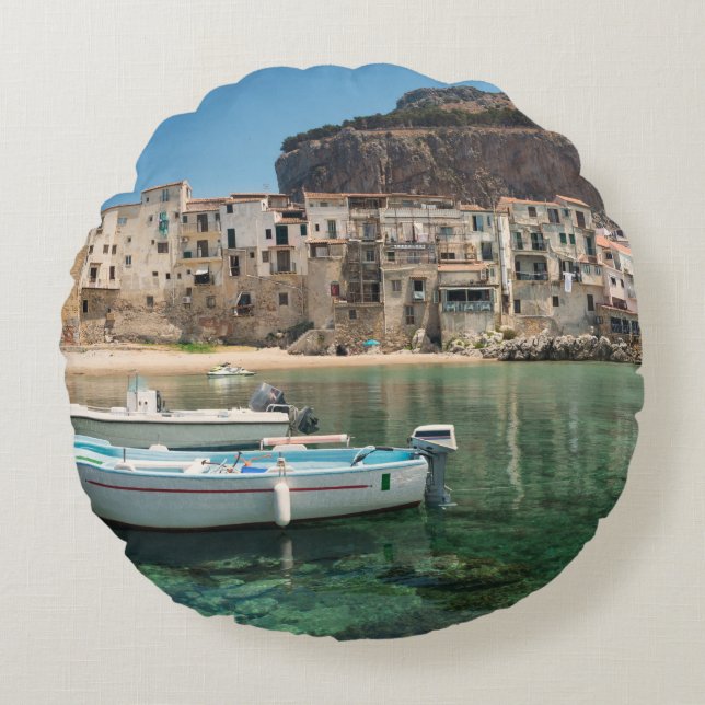 Cefalu town in Sicily Round Cushion (Front)