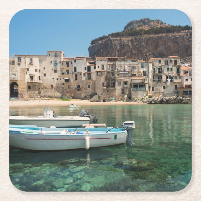 Cefalu town in Sicily Square Paper Coaster (Front)